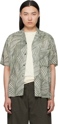 YOKE Green Leaf Pattern Printed Rayon Open Collar Shirt