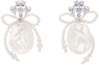 SHUSHU/TONG Silver & White Embossed Pearl Bow Earrings