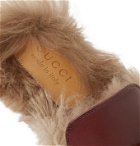 GUCCI - Princetown Horsebit Shearling-Lined Leather Backless Loafers - Burgundy