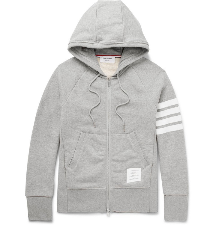 Photo: Thom Browne - Striped Loopback Cotton-Jersey Zip-Up Hoodie - Gray