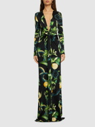 ROBERTO CAVALLI Printed Viscose Jersey Draped Maxi Dress