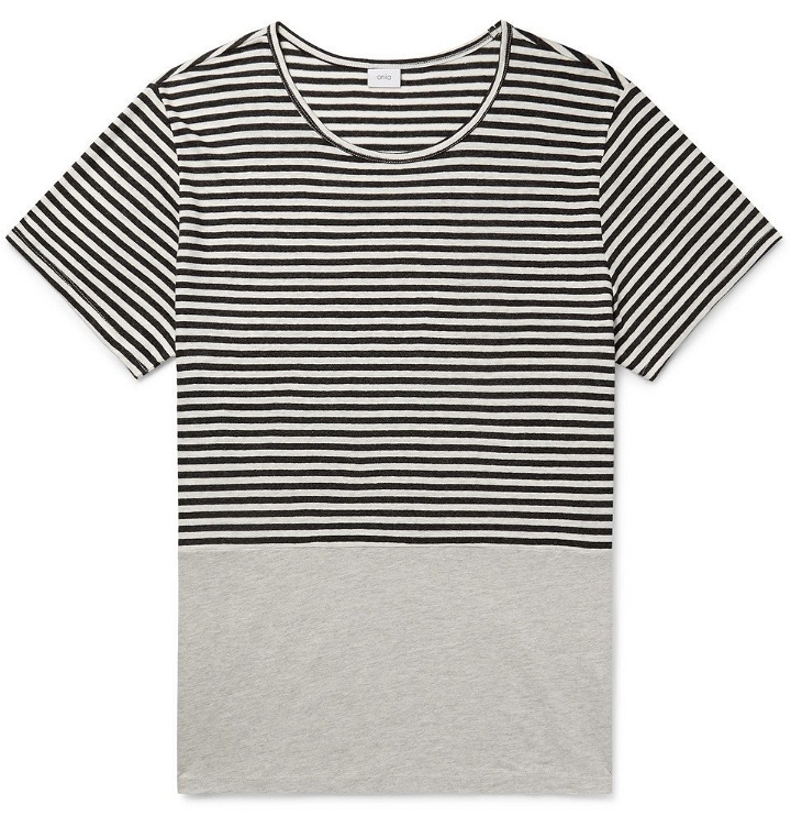 Photo: Onia - Striped Linen and Modal-Blend T-Shirt - Gray
