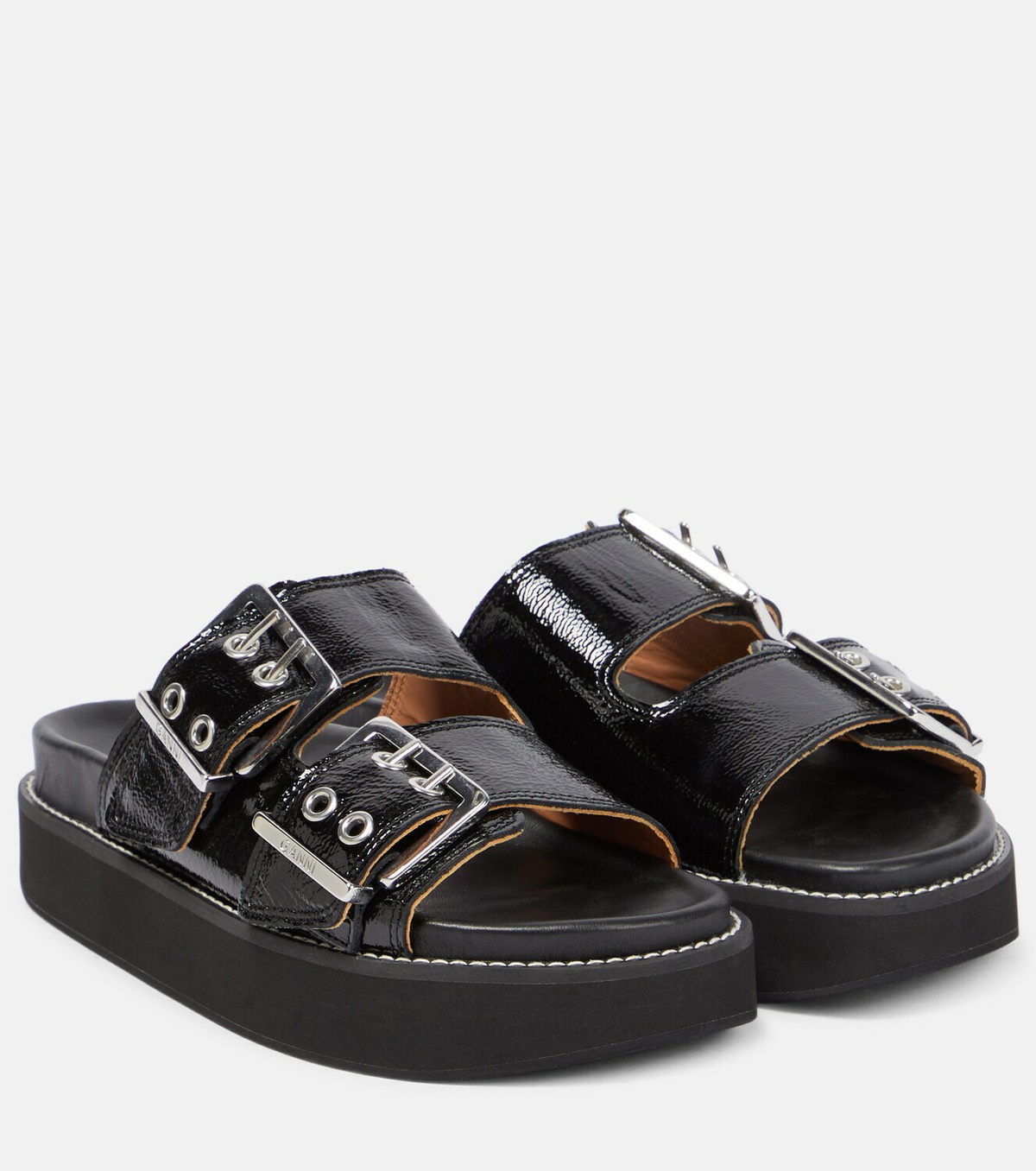 Ganni - Buckle leather flatform sandals GANNI