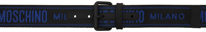 Photo: Moschino Black & Blue Jacquard Logo Belt