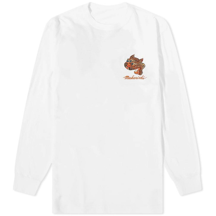 Photo: Maharishi Men's Long Sleeve Tiger Embroidered T-Shirt in White