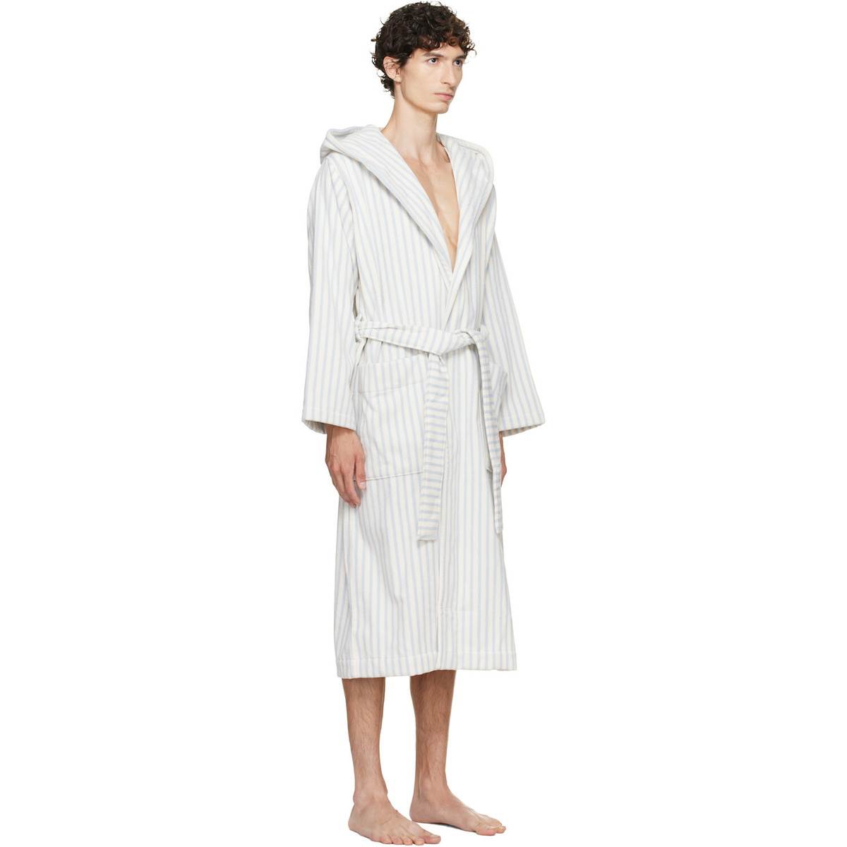 Tekla White & Blue Terry Hooded Bathrobe