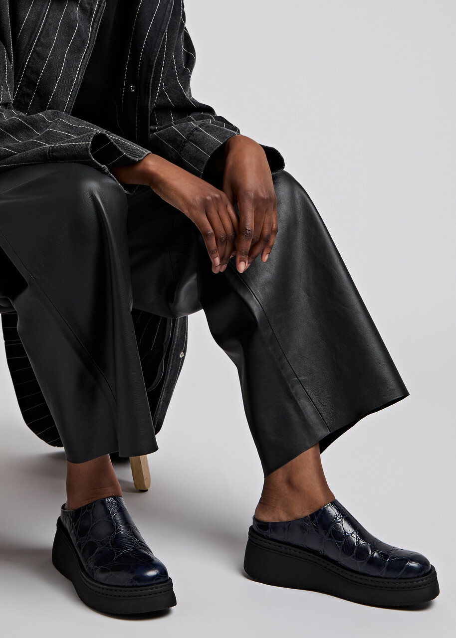 Miista Kristi Crocodile-effect Leather Mules Navy
