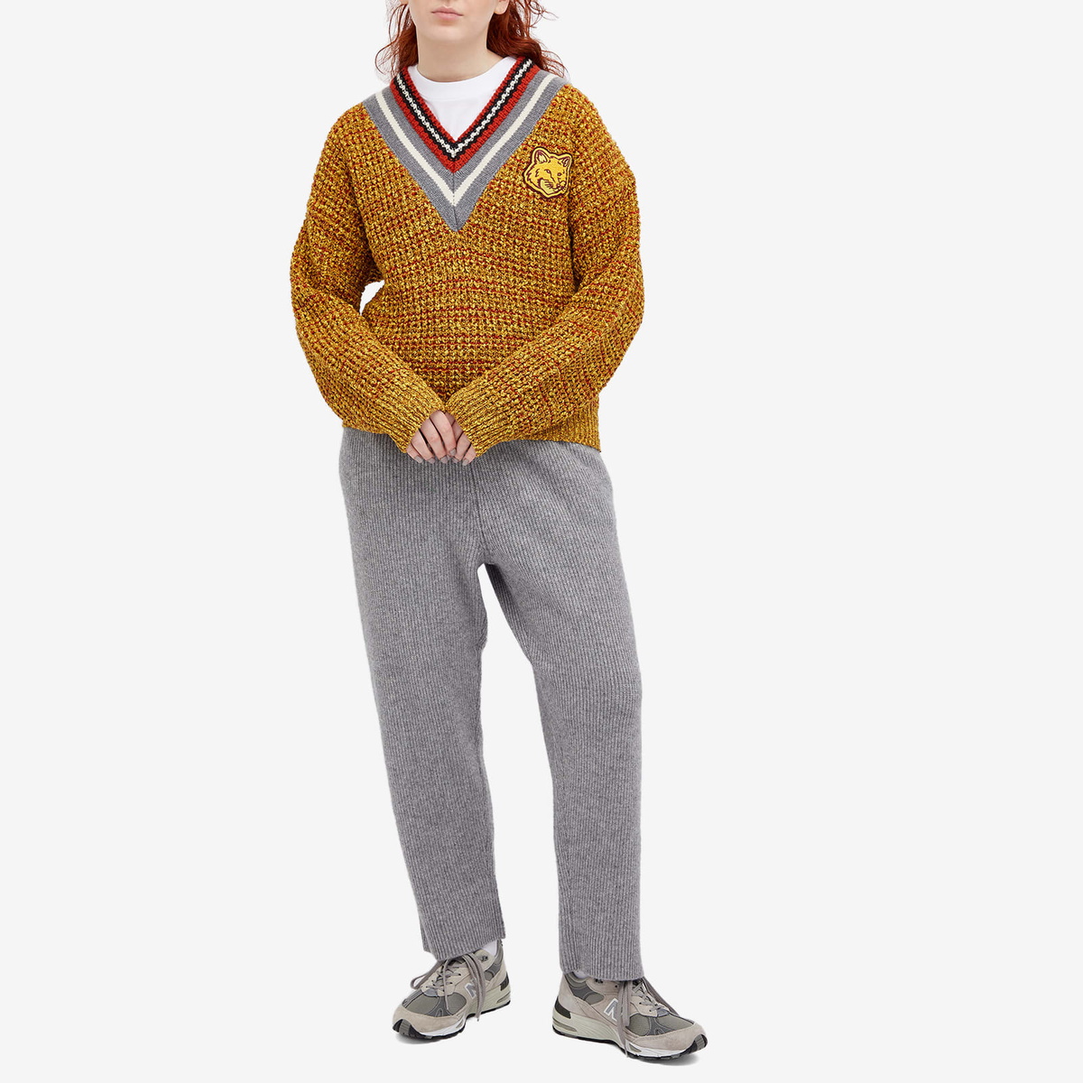 Maison Kitsuné Women\u0027s Fox Head Crafty Comfort Jumper in Mustard