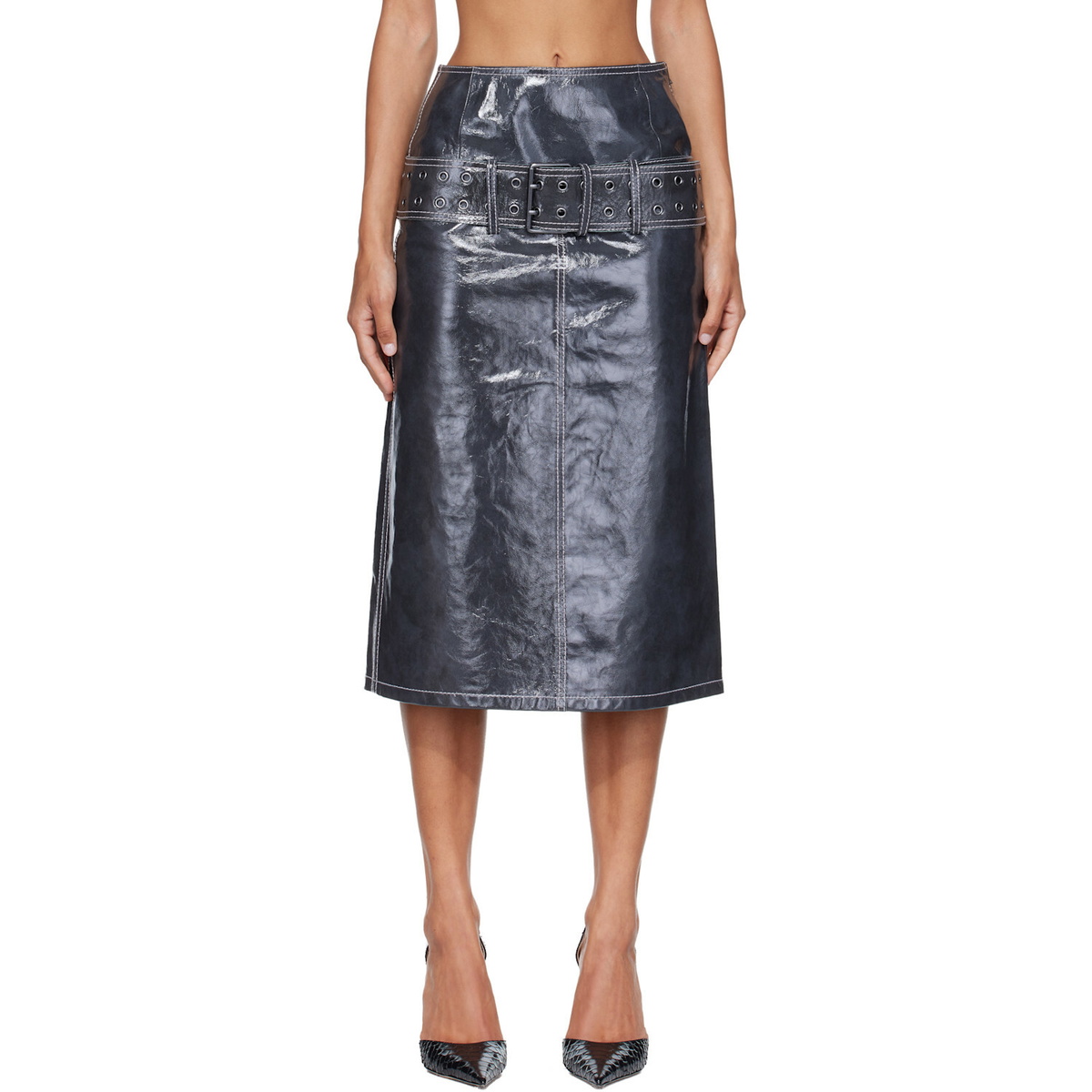 Diesel Gray Patent Leather Midi Skirt