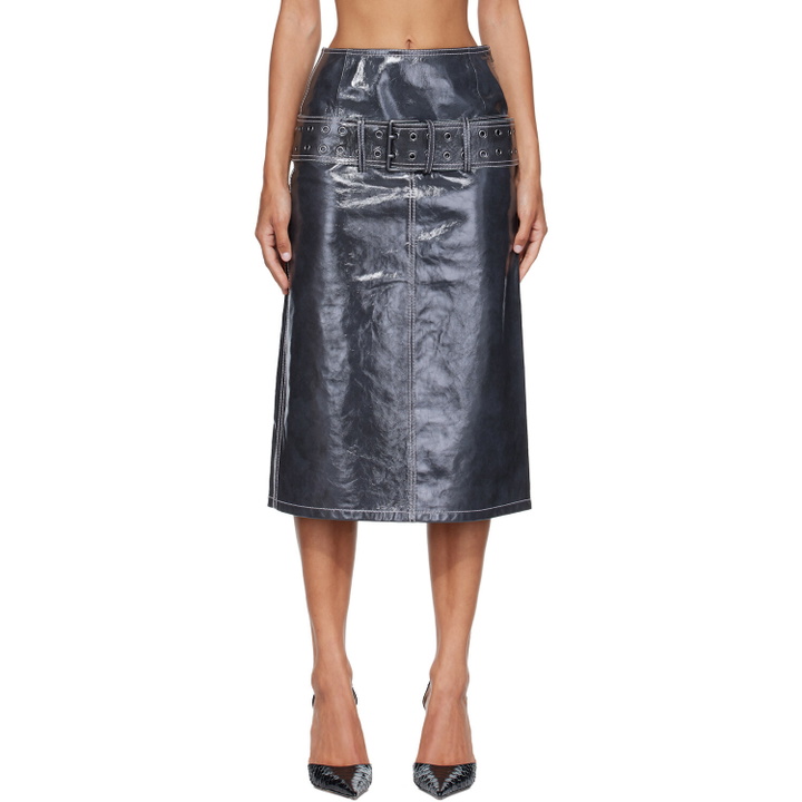 Photo: Diesel Gray Patent Leather Midi Skirt