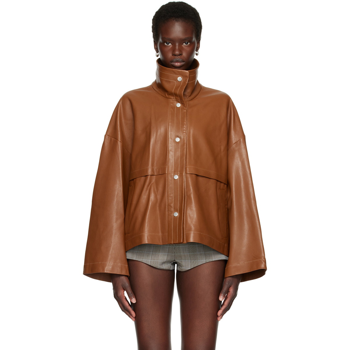 Nour Hammour Tan Park Leather Jacket