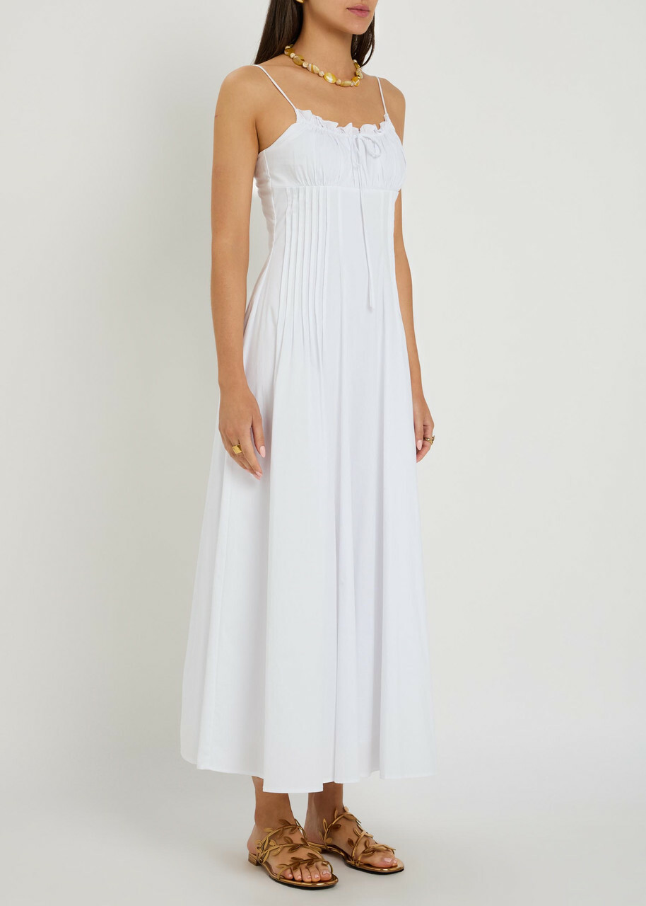 Staud Margi Pintuck Stretch-cotton Midi Dress White