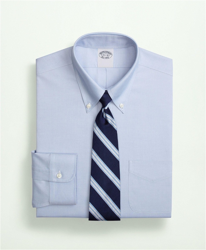 Photo: Brooks Brothers Men's Stretch Supima Cotton Non-Iron Pinpoint Oxford Button-Down Collar Dress Shirt | Light Blue