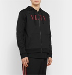 Valentino - Logo-Print Loopback Cotton-Blend Jersey Zip-Up Hoodie - Black