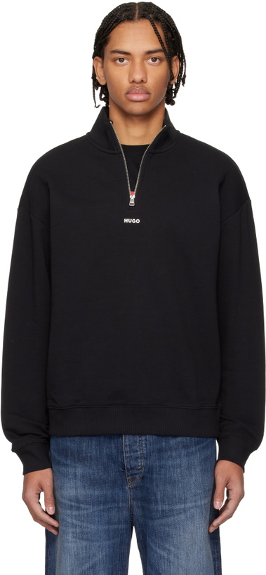 Photo: Hugo Black Cotton Terry Logo-Print Sweatshirt