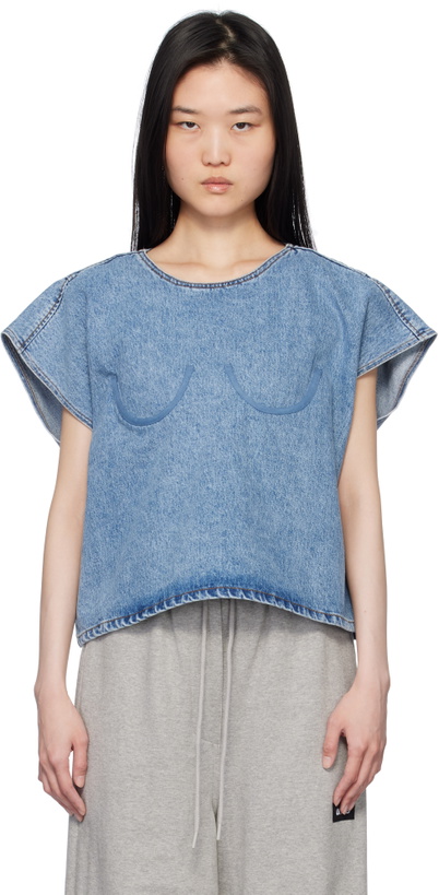 Photo: Pushbutton Blue Bra Point Sleeveless Denim Top