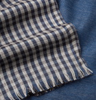 Loro Piana - Fringed Gingham Cashmere and Silk-Blend Scarf - Blue