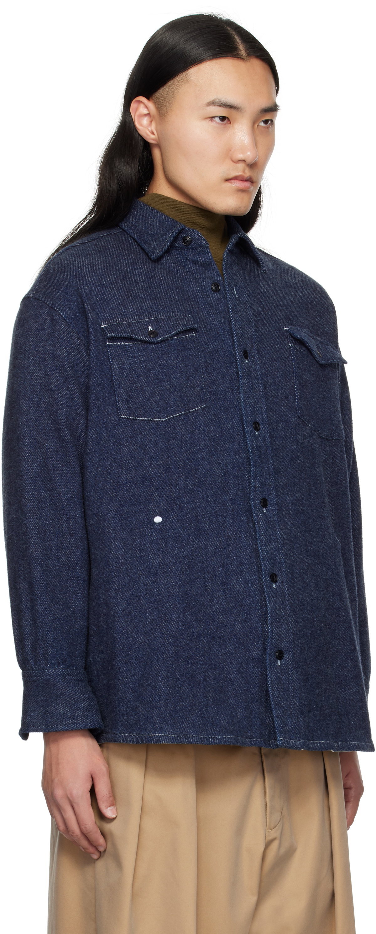 nanamica Navy Brushed Shirt Denim Jacket