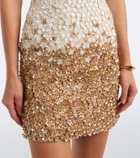 Là Fuori Embellished floral silk minidress
