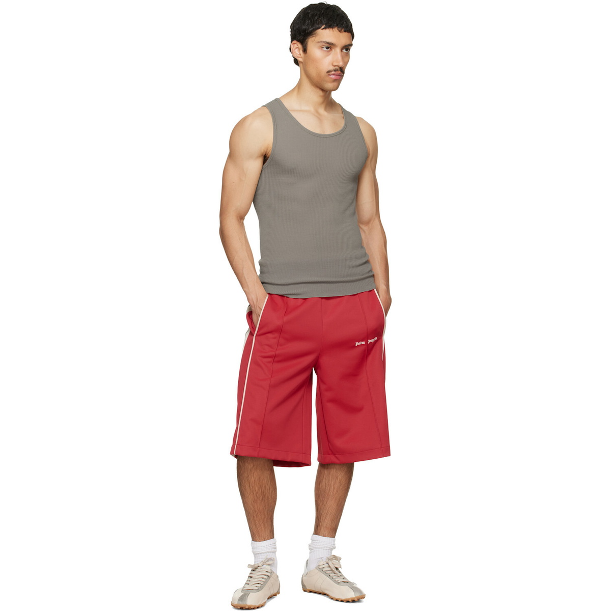 Palm Angels Red Classic Logo Vintage Track Shorts