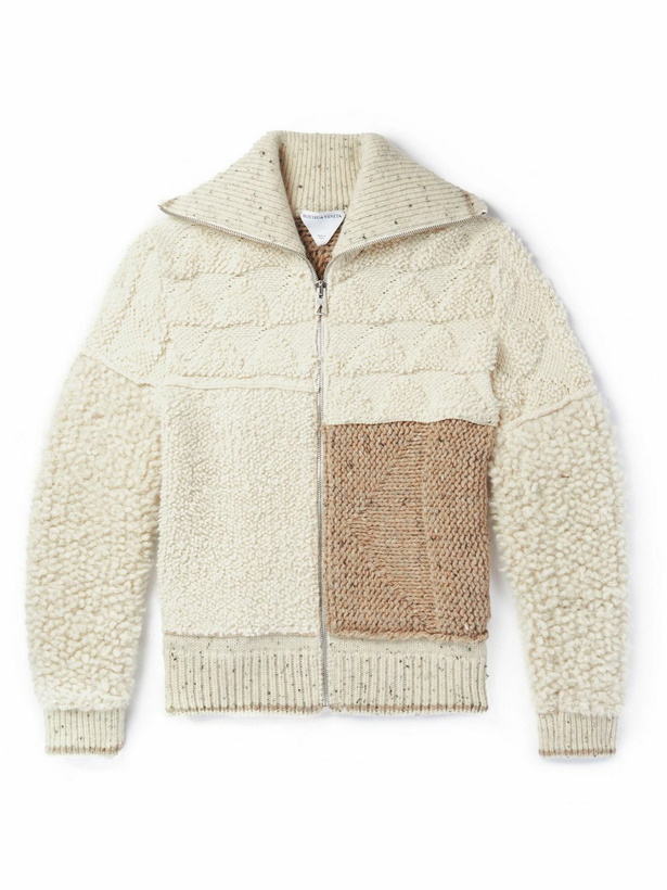 Photo: Bottega Veneta - Patchwork Wool Zip-Up Cardigan - Neutrals