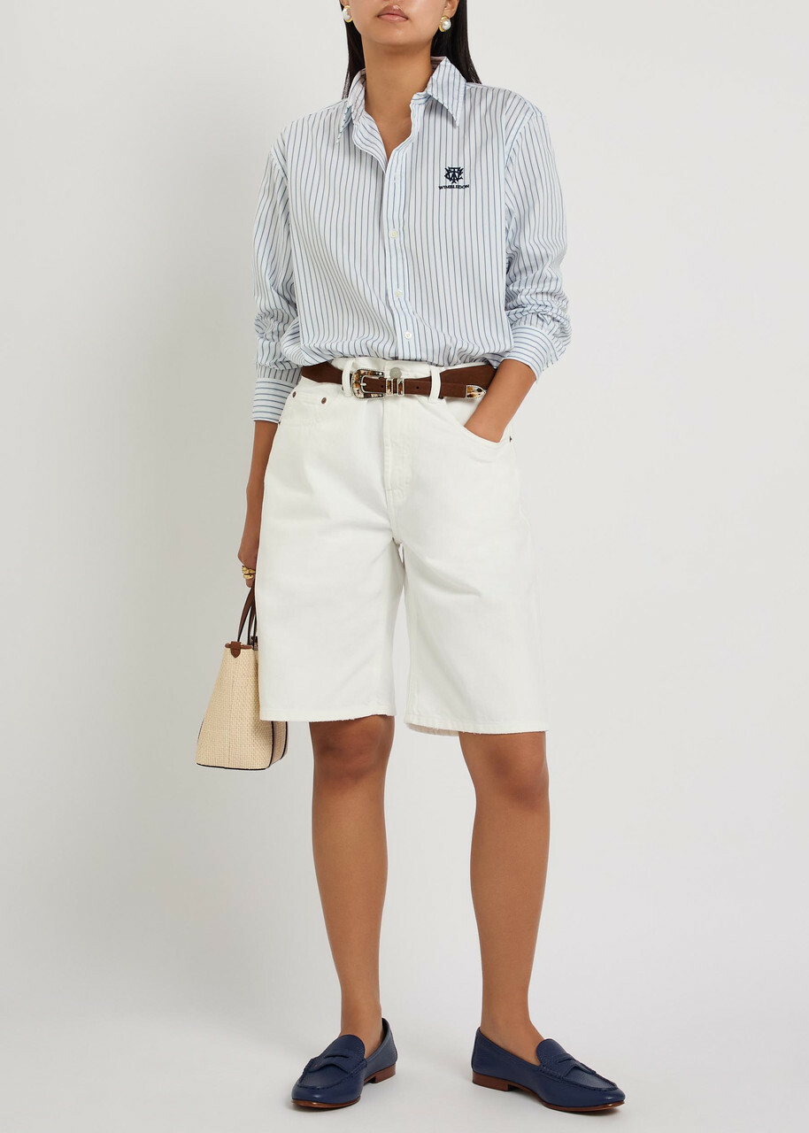 Polo Ralph Lauren Striped Embroidered Cotton Shirt White