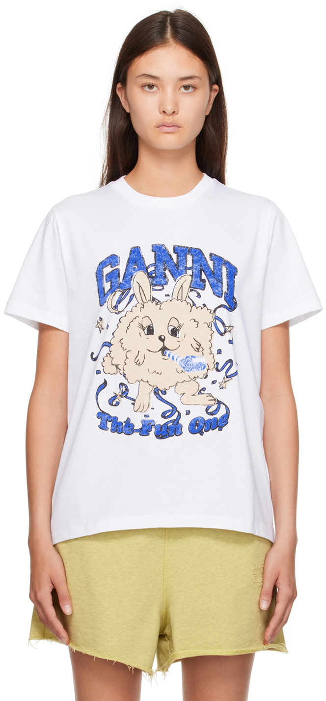 GANNI White Fun Bunny T-Shirt GANNI