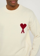 Ami Paris Logo-intarsia Wool Jumper Cream