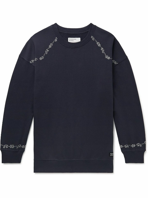 Photo: Universal Works - Flower Mountain Embroidered Cotton-Jersey Sweatshirt - Blue