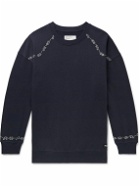 Universal Works - Flower Mountain Embroidered Cotton-Jersey Sweatshirt - Blue