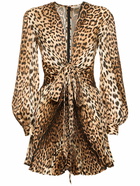 ROBERTO CAVALLI Jaguar Print Satin Mini Dress