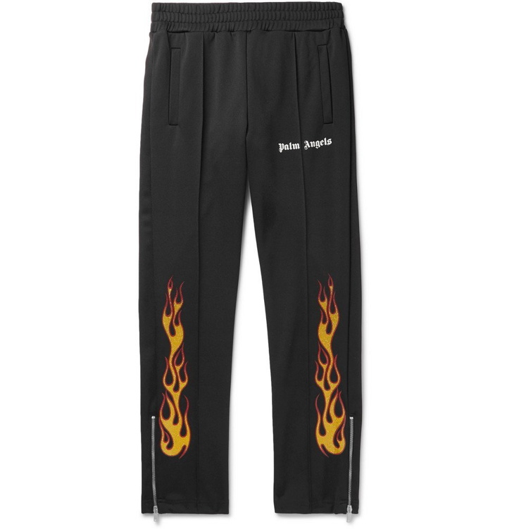 Photo: Palm Angels - Tapered Glittered-Print Tech-Jersey Track Pants - Black