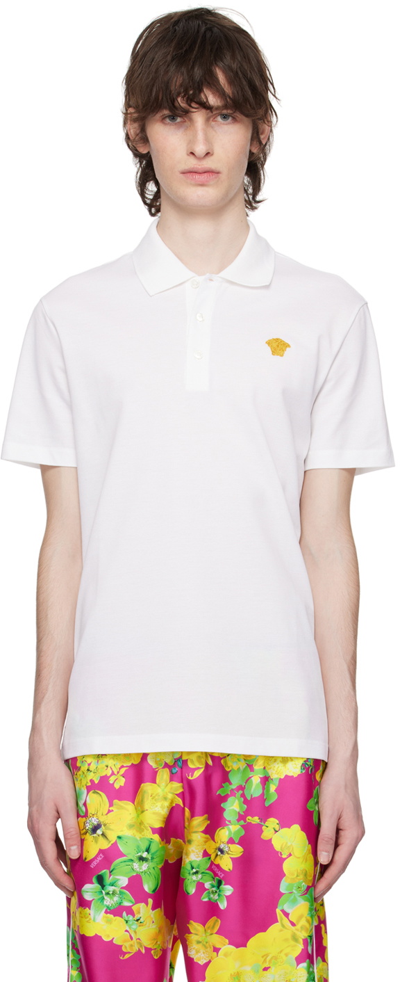 Versace White Pique Polo Shirt With Medusa Logo main image 1