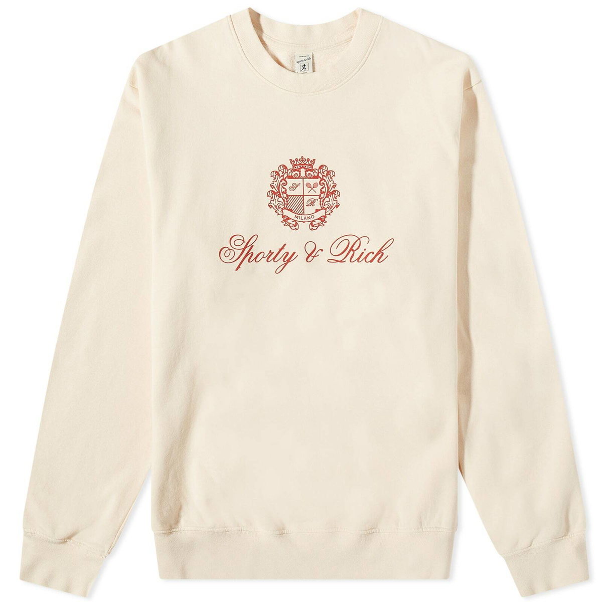 END. x Sporty & Rich Milano Crest Crew Sweat in Cream/Red Sporty & Rich