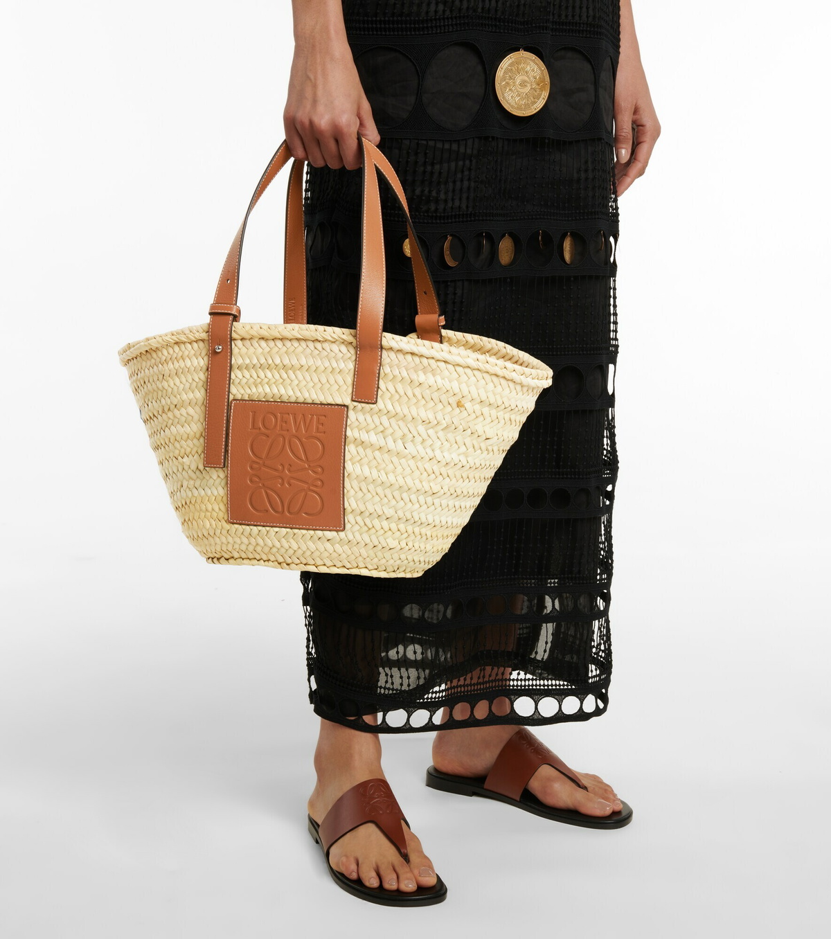 Loewe - Medium leather-trimmed basket tote Loewe