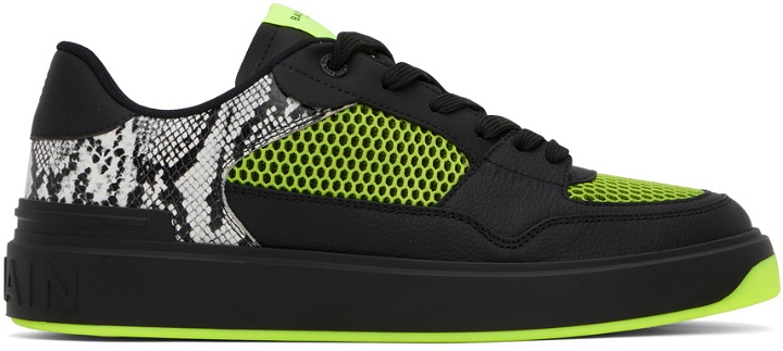 Photo: Balmain Black & Green B-Court Flip Snake-Effect Sneakers