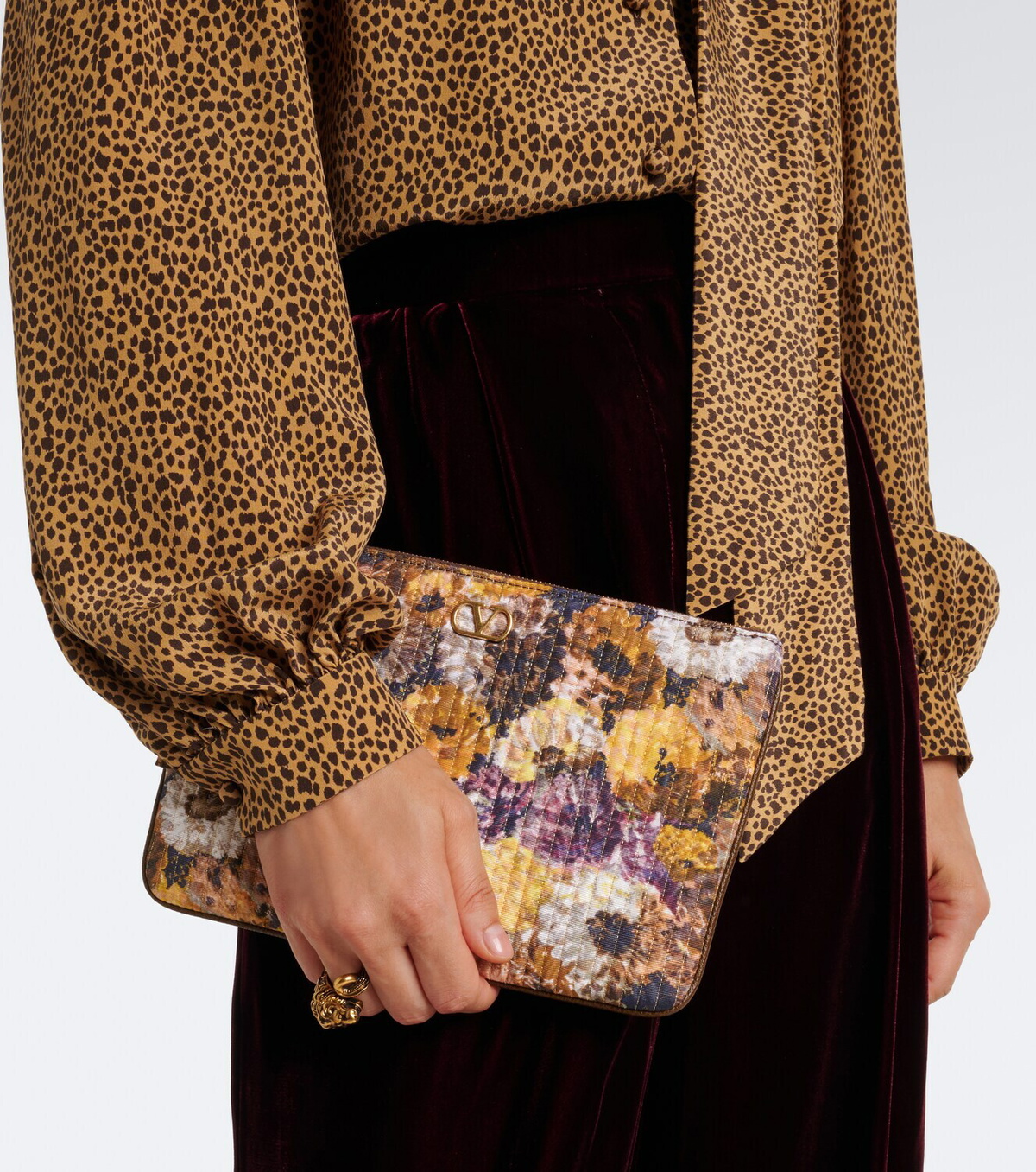 Valentino Garavani VLogo Small floral jacquard pouch