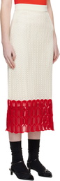 Jil Sander Off-White & Red Bicolor Lace Midi Skirt