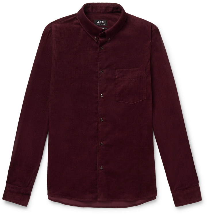 Photo: A.P.C. - Button-Down Collar Cotton-Corduroy Shirt - Burgundy