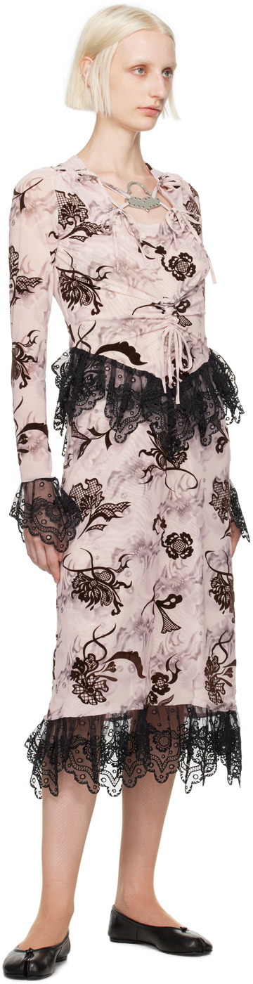 Chopova Lowena Pink Carolyn Hatch Midi Dress