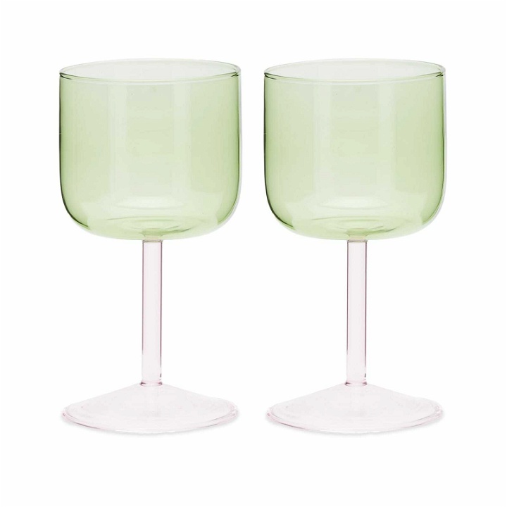 Photo: HAY Tint Wine Glass - Set of 2 in Green/Pink
