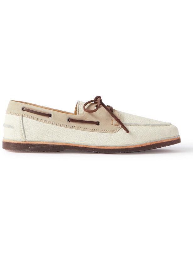 Photo: Brunello Cucinelli - Suede-Trimmed Full-Grain Leather Boat Shoes - Neutrals
