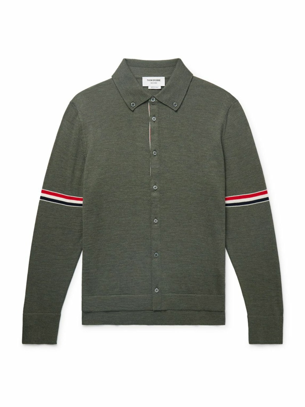 Photo: Thom Browne - Slim-Fit Button-Down Collar Grosgrain-Trimmed Virgin Wool Cardigan - Green