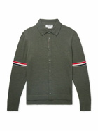 Thom Browne - Slim-Fit Button-Down Collar Grosgrain-Trimmed Virgin Wool Cardigan - Green