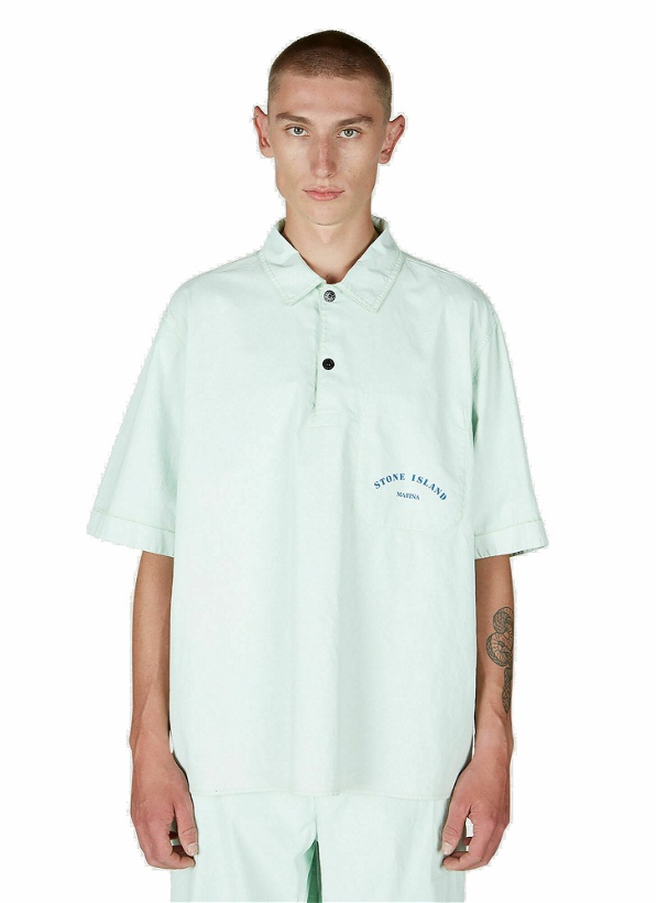 Photo: Stone Island - Logo Print Polo Shirt in Green