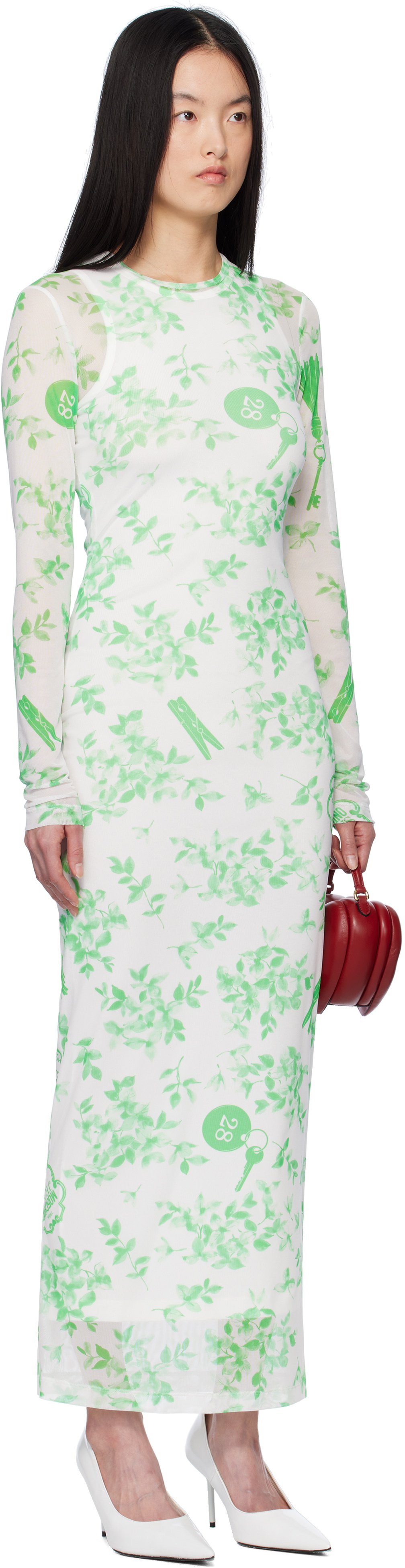Moschino Jeans Green & White Floral Print Mesh Maxi Dress