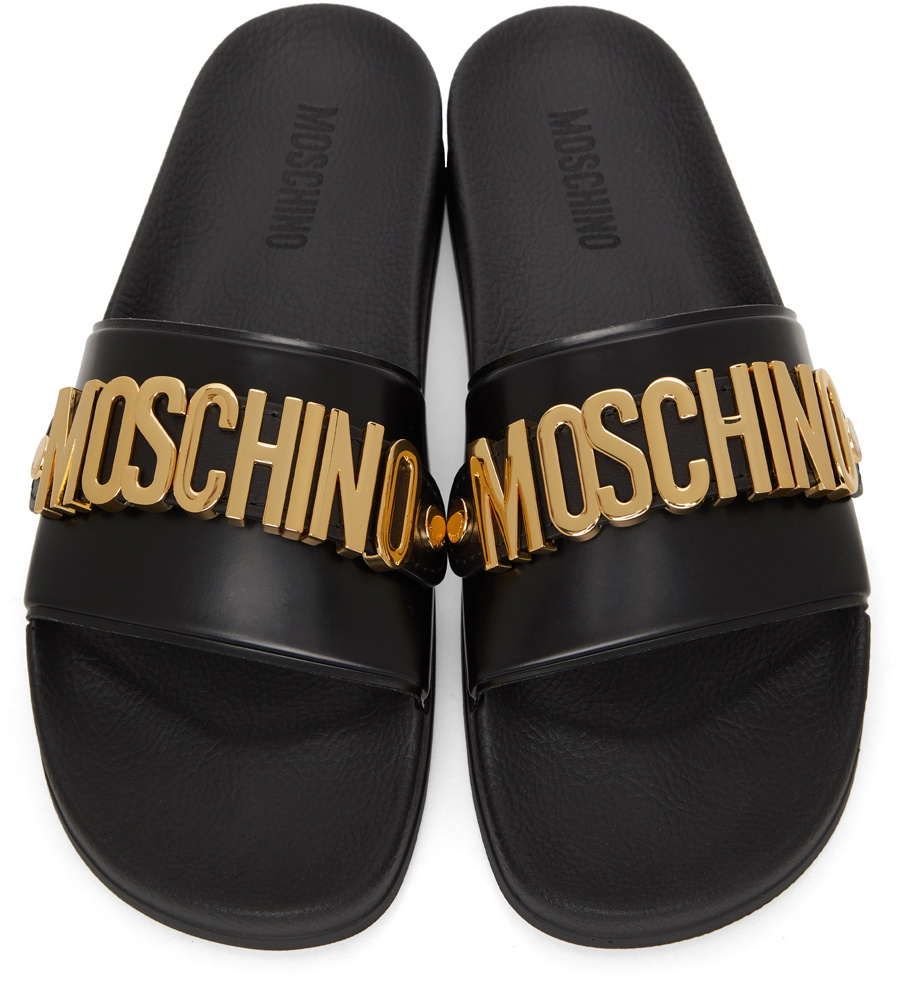 Black moschino hot sale slides