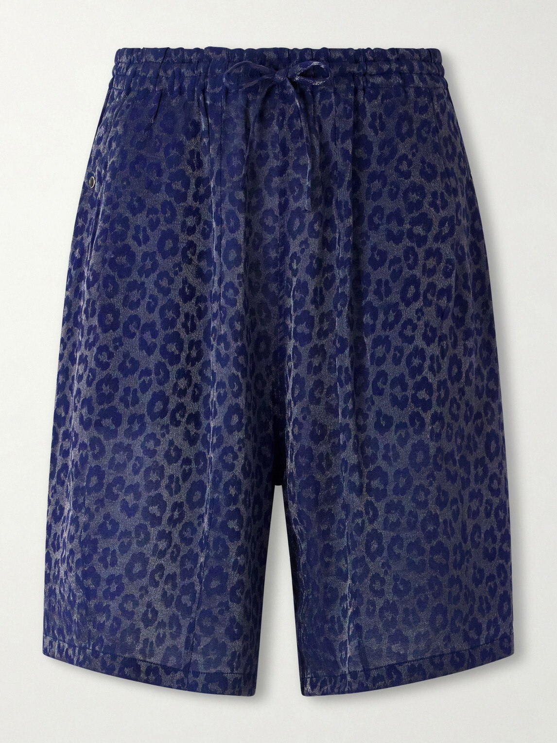 Needles - H.D. Straight-Leg Leopard-Jacquard Drawstring Shorts - Blue
