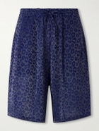 Needles - H.D. Straight-Leg Leopard-Jacquard Drawstring Shorts - Blue