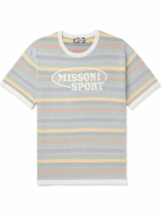 Photo: Missoni - Logo-Embroidered Striped Cotton-Jacquard T-Shirt - Blue